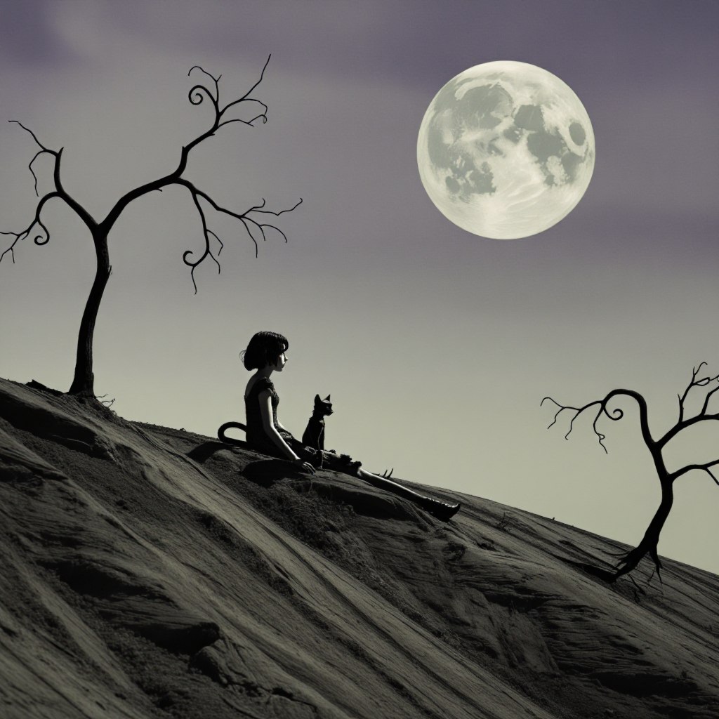 Goth Girl on a Hill - Tim Burton Style