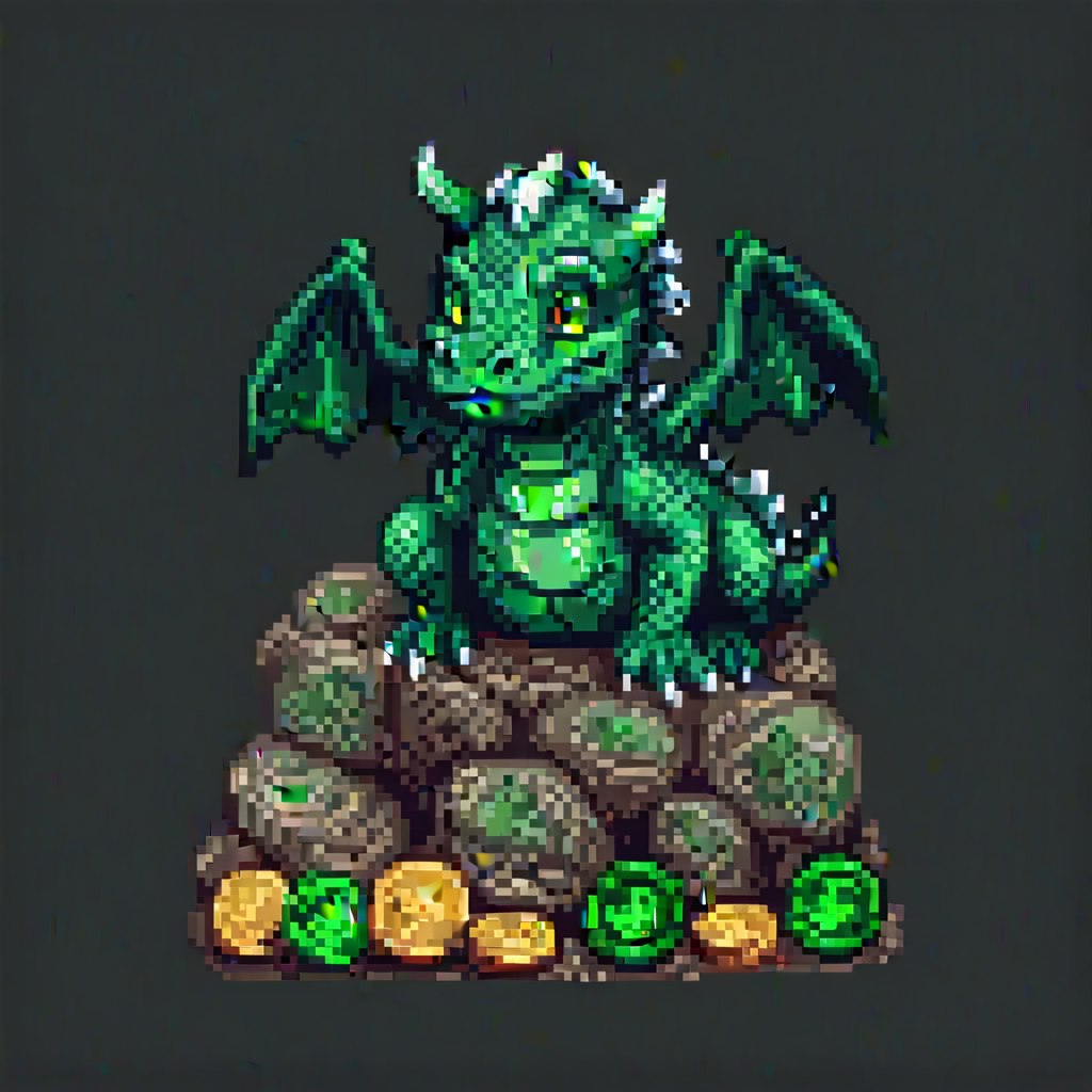 Dragon Hoarding Coins — Pixel Art style