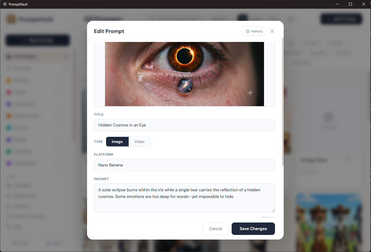 Prompt details view