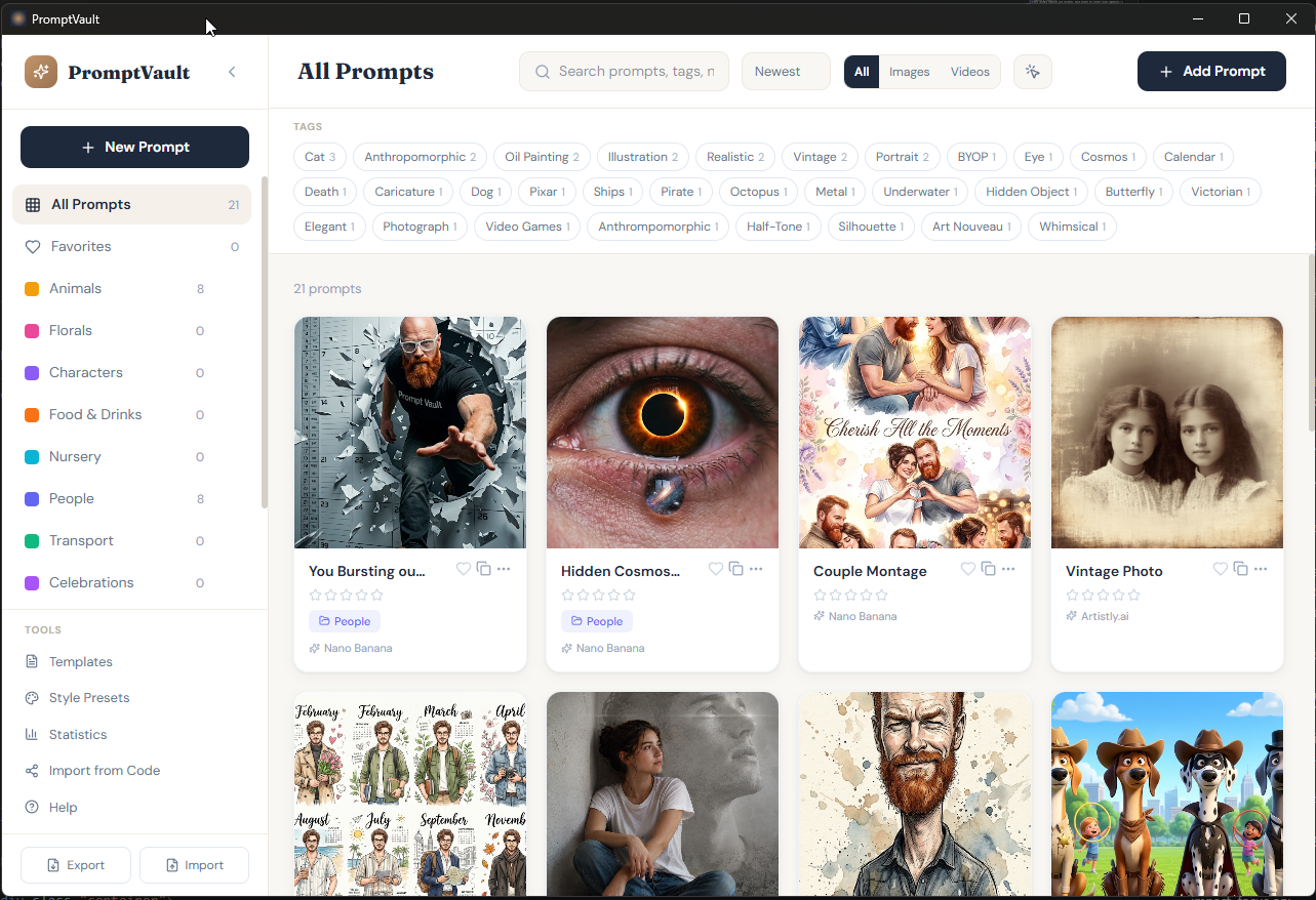 PromptVault interface