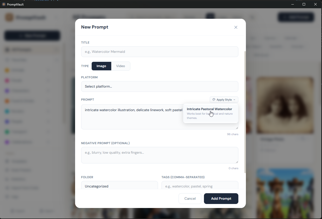 Applying style presets to prompts
