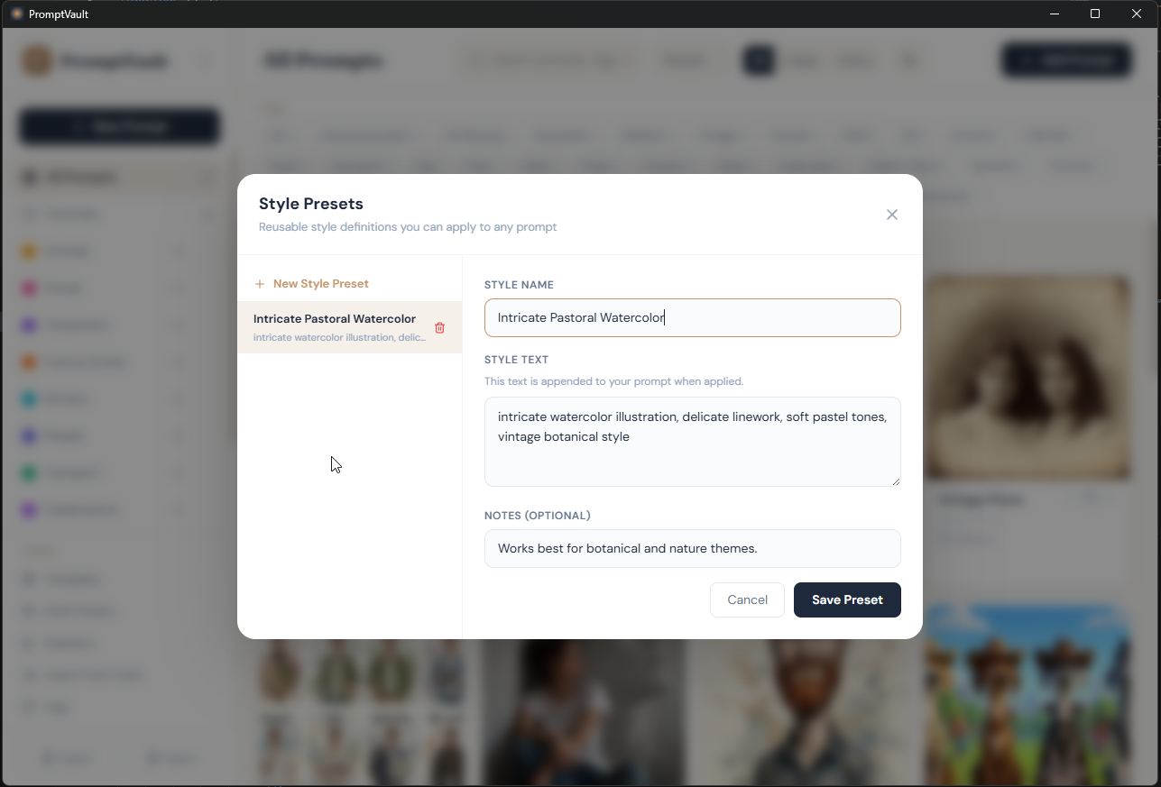 Style presets manager